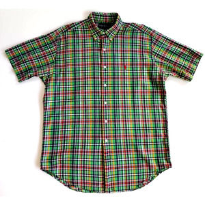 Vintage Ralph Lauren M Blake Madras Plaid Cotton Button Down Shirt Short Sleeve